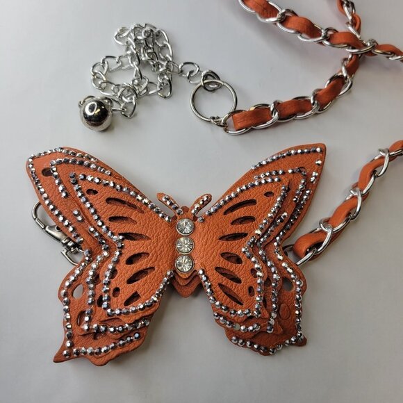 3 Butterfly Chain Belts- Orange Beige- Pink Butterfly Chain Waist Loop Belts - Picture 2 of 15